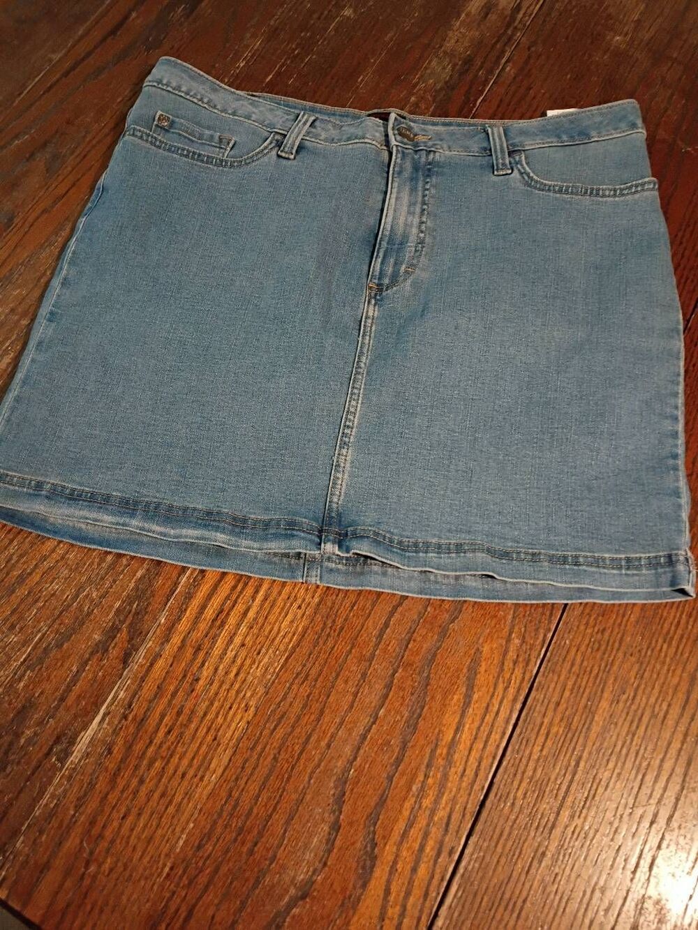 12M Lees Denim Blue Jean Skort Skirt w Built in Shorts Casual Pockets Belt Loops